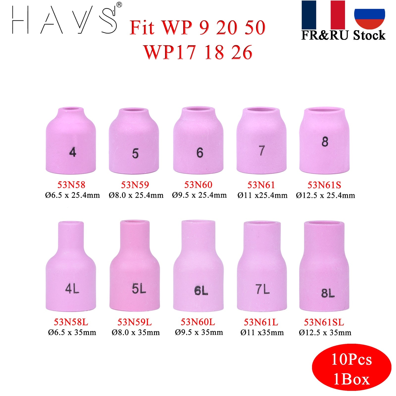 10PCs 25.4mm 53N58 53N59 53N60 53N61 53N61S 35mm  53N58L 53N59L 53N60L 53N61L 53N61SL Alumina Nozzles For TIG WP9/17/18/20/26 - KiwisLove