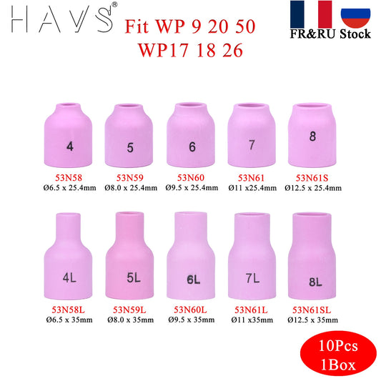 10PCs 25.4mm 53N58 53N59 53N60 53N61 53N61S 35mm  53N58L 53N59L 53N60L 53N61L 53N61SL Alumina Nozzles For TIG WP9/17/18/20/26 - KiwisLove