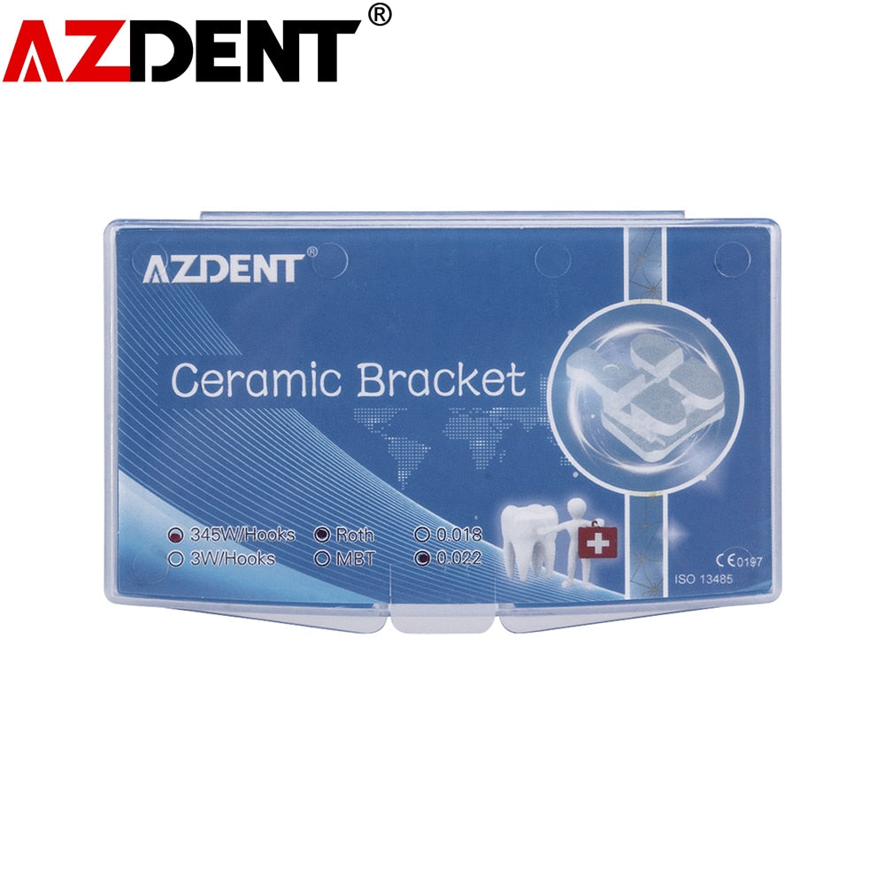 AZDENT Dental Orthodontic Ceramic Brackets Roth/MBT 018/022 345 Hooks Marked Invisible Bracket - KiwisLove