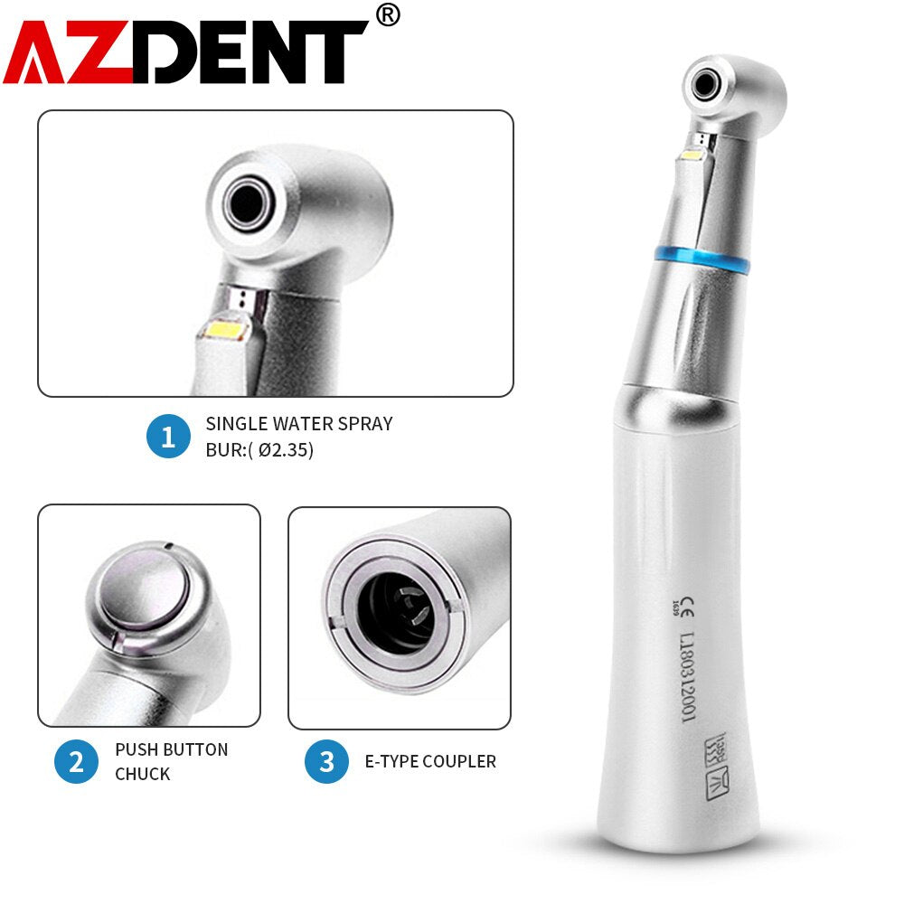 Azdent 1:1 LED Dental Handpiece E-Generator LED Contra Angle Inner Water Channel Bur Applicable Φ2.334-2.350mm - KiwisLove