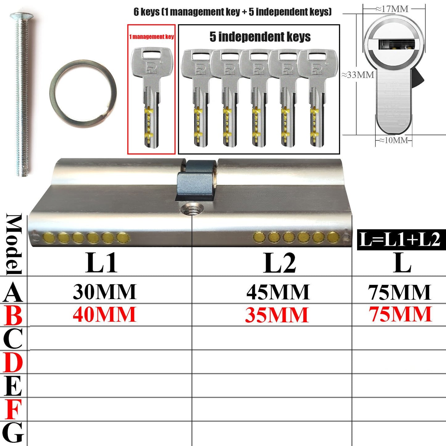 Management key and independent key lock core customization one key opens all locks Door lock Cylinder door Door cylinder lock - KiwisLove