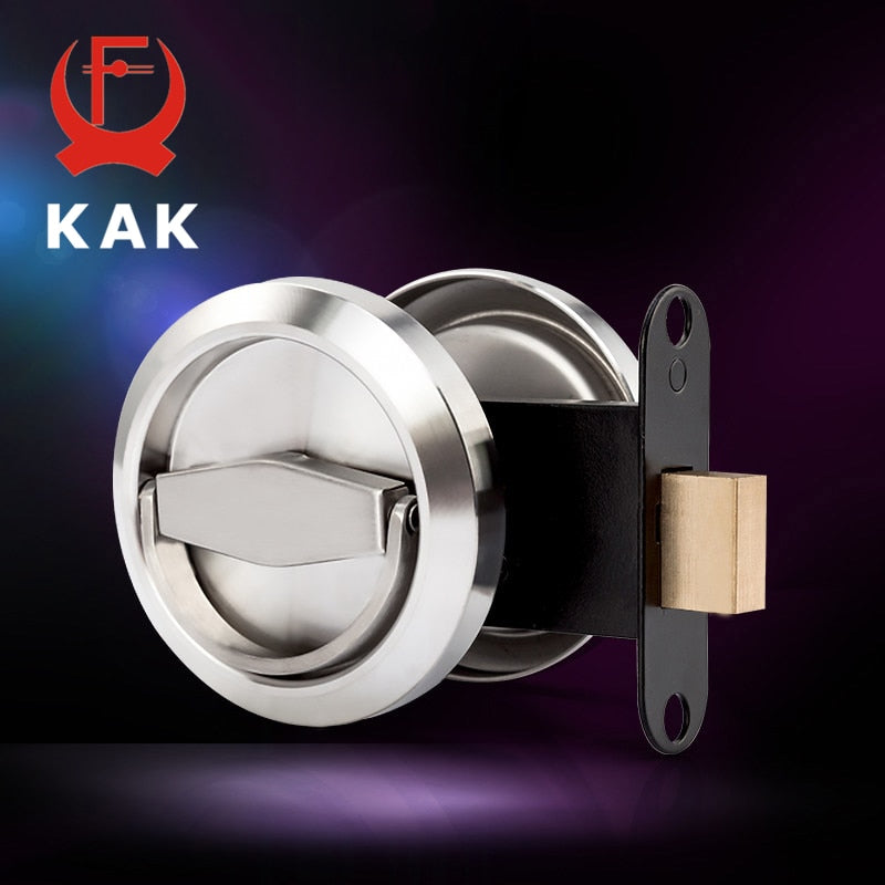 KAK Stainless Steel 304 Recessed Invisible Cup Handle Privacy Hidden Door Locks Cabinet Pulls Handle Fire Proof Disk Ring Lock - KiwisLove
