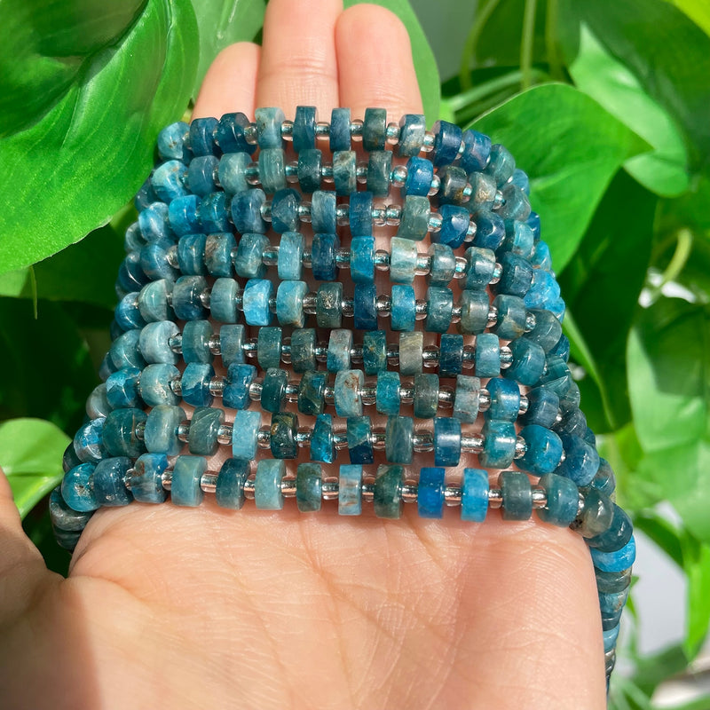 Natural Stone Blue Apatite Rondelle Wheel Round Loose Spacer Beads for Needlework Jewelry Making DIY Charms Bracelet Accessories - KiwisLove