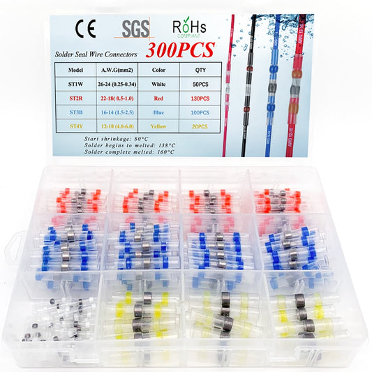 50~ 300PCS Solder Seal Wire Connectors, Heat Shrink Butt Connector, Waterproof Insulated Butt Splice Wire Terminals for Car Boat - KiwisLove
