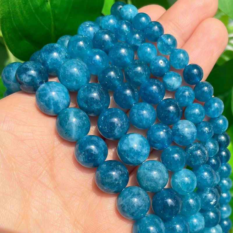 6 8 10mm Blue Jades Stone Natural Round Apatite Chalcedony Spacer Beads for Needlework Jewelry Making DIY Bracelets Accessories - KiwisLove