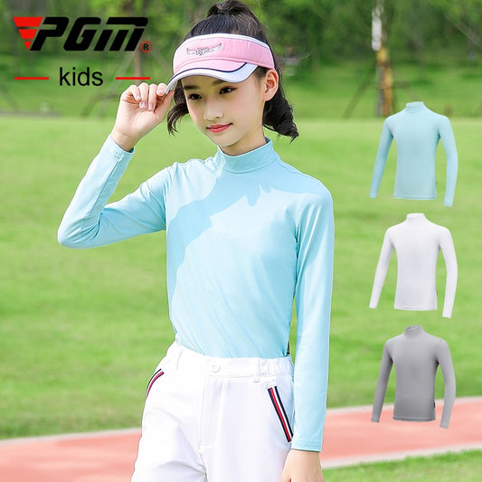 PGM Gilrs Sun Protection Golf Sports Shirts Summer Children Long-Sleeve Ice Silk Tops Shirt Breathable Quick Dry Bottoming Tees - KiwisLove