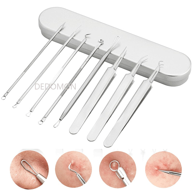 8pcs/Set Acne Pin Pimple Extractor Risk Free Pimple Pin Stainless Steel Blackhead Remover Pimple Extractor Facial Care Tools - KiwisLove