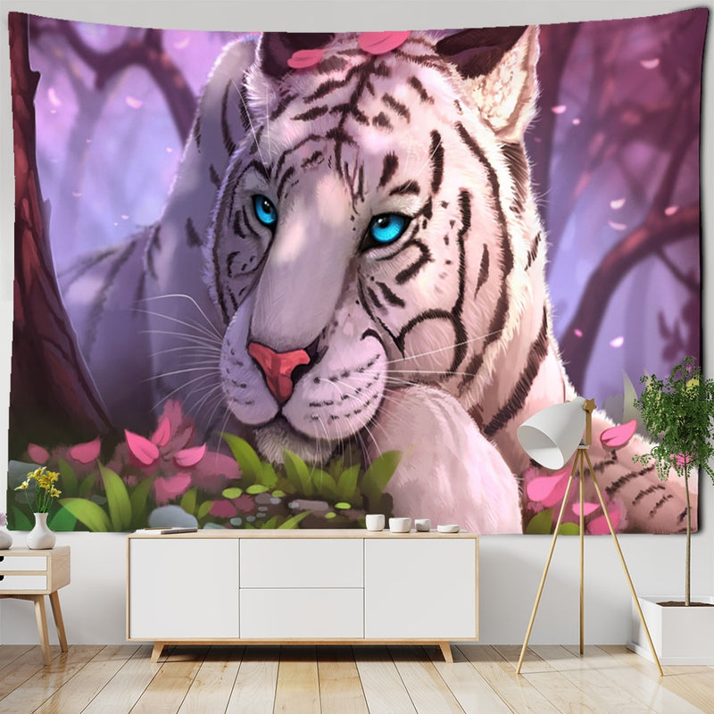 Mysterious Forest Tapestry Wall Hanging Flowers Jungle Animals Moon Ocean Landscape Illustration Room Home Decor - KiwisLove