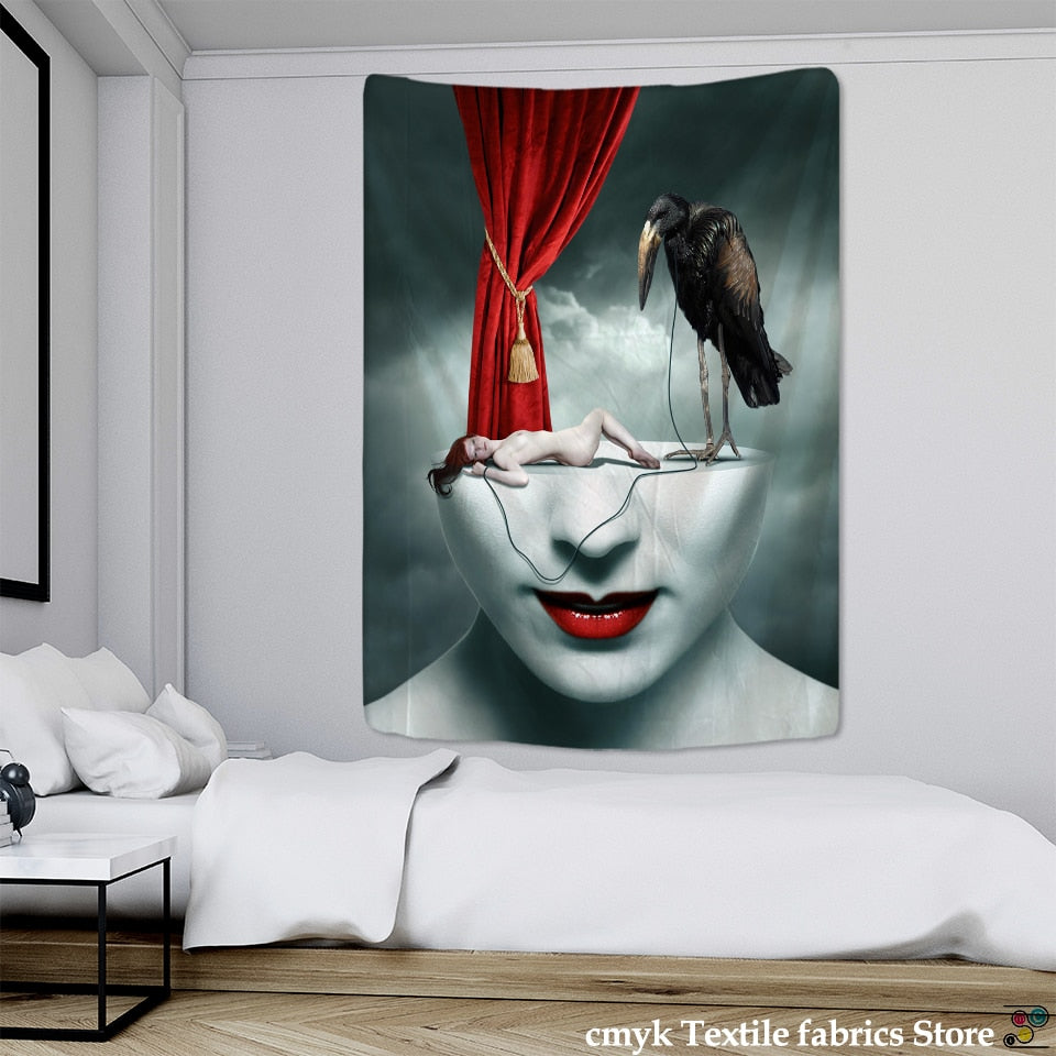 Angel Devil Tapestry Hell Wall Hanging Witchcraft Wall Tapestry Hippie Wall Carpets Dorm Decor Psychedelic Halloween Tapestry - KiwisLove