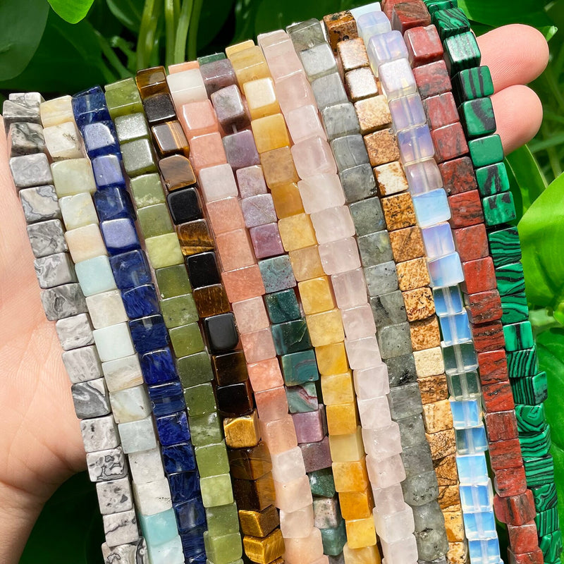 4 6 8mm Natural Square Stone Cube Tiger Eye Amazonite Opal Labradorite Loose Beads for Jewelry Making DIY Charm Bracelet 15&#39;&#39;