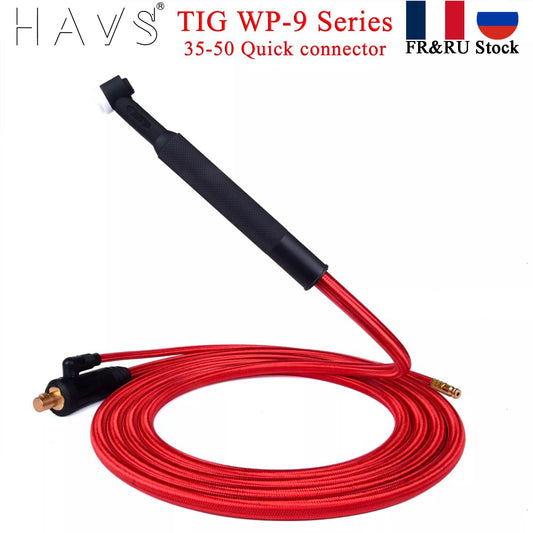 4/7.8m WP9 TIG Welding Torch Gas-Electric Integrated Red Hose Cable Wires 5/8 UNF Quick Connector 35-50 Euro Connector - KiwisLove
