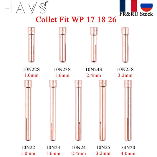 5/10PCs 1.0/1.6/2.4/3.2/4.0mm TIG Collet 10N22S 10N23S 10N24S 10N25S 10N22 10N23 10N24 10N25 For WP17/18/26 Welding Torch Kit - KiwisLove
