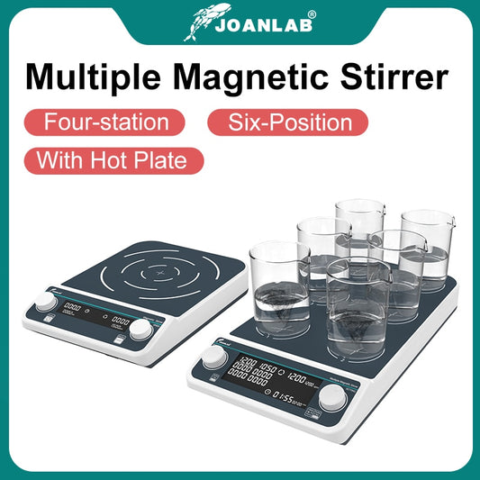JOANLAB Multiple Magnetic Stirrer Hot Plate Digital Display Laboratory Stirrer Magnetic Mixer Heating Four-station Six-Position - KiwisLove