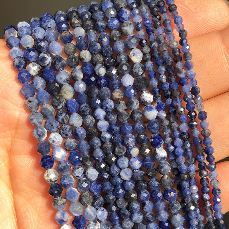 Natural Stone Faceted Sapphire Small Waist Beads 2 3 4 mm Blue Aquamarines Lapis Lazuli Loose Spacer Bead for Jewelry DIY Making - KiwisLove