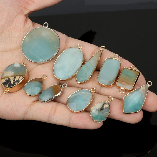 1pc Natural Green Amazonite Pendant Silver Gold Plated Multi Styles Charms Pendants for Necklace Women DIY Jewelry Accessories - KiwisLove