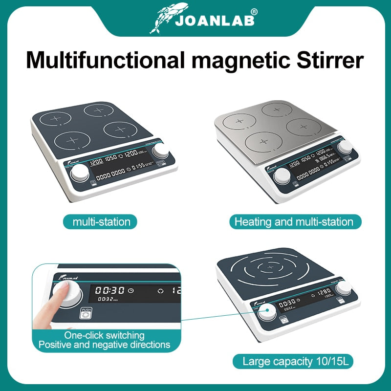 JOANLAB Multiple Magnetic Stirrer Hot Plate Digital Display Laboratory Stirrer Magnetic Mixer Heating Four-station Six-Position - KiwisLove