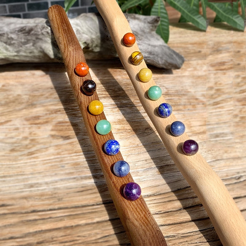 7Beads Wooden Guasha Massage Stick Jade Stone Beads Back Neck Meridian Dredging Body Scraping Wood Massager Gua Sha Therapy Tool - KiwisLove