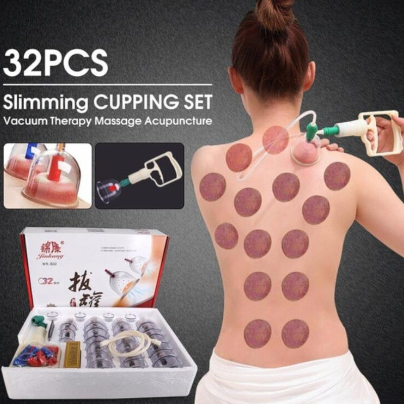 Professional 12 24 32Pcs Medical Chinese Vacuum Body Cupping Massager Therapy Cans Vacuum Cupping Slimming Body Relax Banks Tank - KiwisLove
