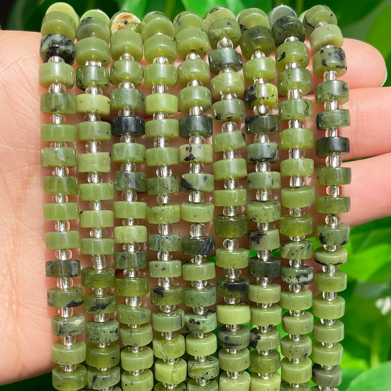 Natural Canadian Jade Greenstone Beads Wheel Round Loose Spacer Jewelry Making DIY - KiwisLove