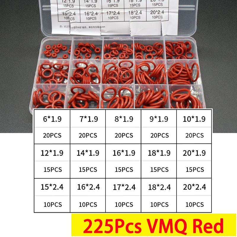 Boxed VMQ NBR FKM O Ring Set Rubber Washer Seals Assortment Red/Black/Green O-Ring Seals Set High Quality For Car Gasket - KiwisLove