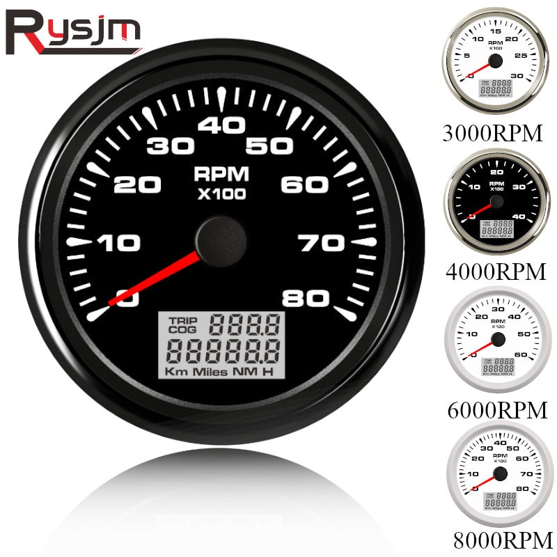 85mm Tachometer Gauge 6000,8000RPM M16 M18 Tacho Sensor Lcd Rev Counters with Trip Hour Meter Speed Ratio 8color backlight 9-32V - KiwisLove