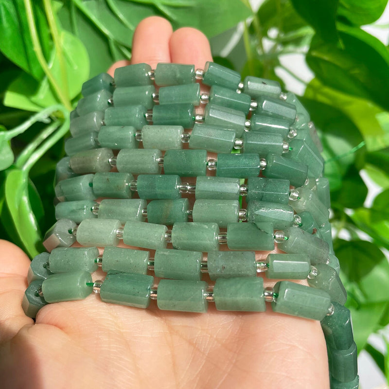 8*11mm Natural Stone Faceted Green Aventurine Jades Beads Column Loose Spacer Beads for Jewelry DIY Making Bracelet Accessories - KiwisLove