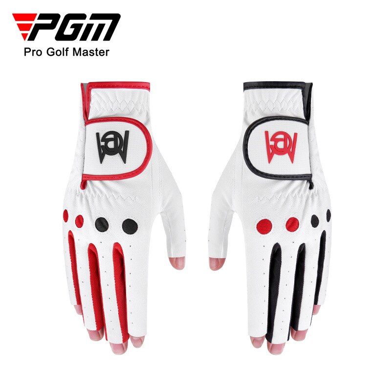 PGM 1 Pair Women Golf Gloves PU Leather Gloves Fingerless Breathable Mitt Right Left Hand Black Red Double Color ST029 - KiwisLove