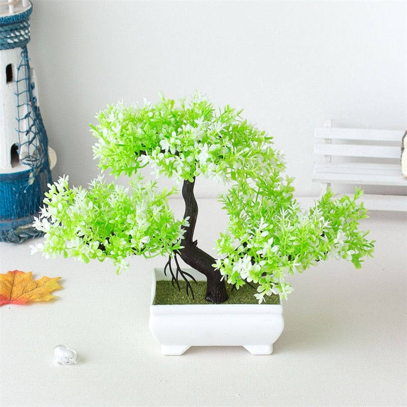 Artificial Plastic Plants Bonsai Small Tree Pot Fake Plant Potted Flower Home Room Table Decoration Garden Arrangement Ornaments - KiwisLove