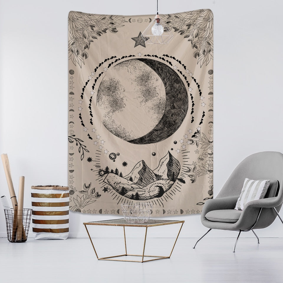 Moon Tarot Tapestry Wall Hanging Psychedelic Witchcraft Hippie Tapiz Mandala Art Background Cloth Home Decor - KiwisLove