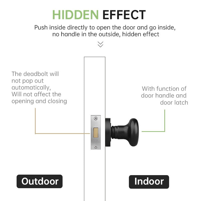 KAK Black Zinc Alloy Hidden Door Lock Invisible Corridor Sliding Door Handle Lock Keyless Mechanical Lock Door Latch Hardware - KiwisLove