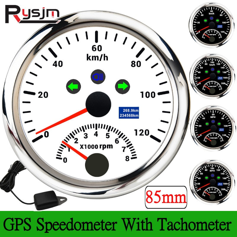 120km/h 200km/h 85mm GPS Speedometer Gauge 0-200MPH GPS Speed meter Odometer With Tachometer 8000 RPM for Car Boat ATV With GPS - KiwisLove