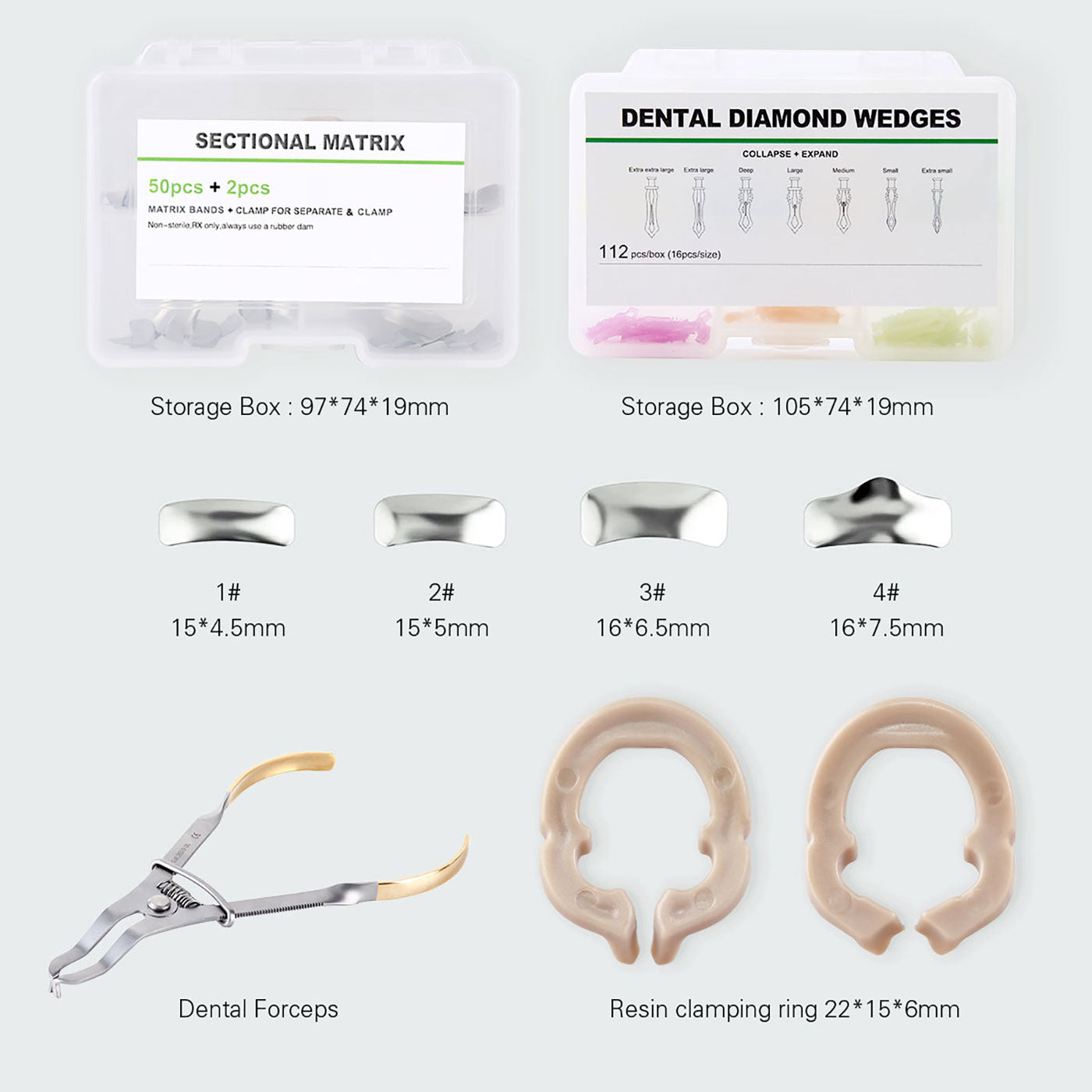 Dental Sectional Contoured Metal Matrice Matrix Refill Kit Resin Clamping Ring Dental Forceps Diamond Wedge Autoclavable - KiwisLove
