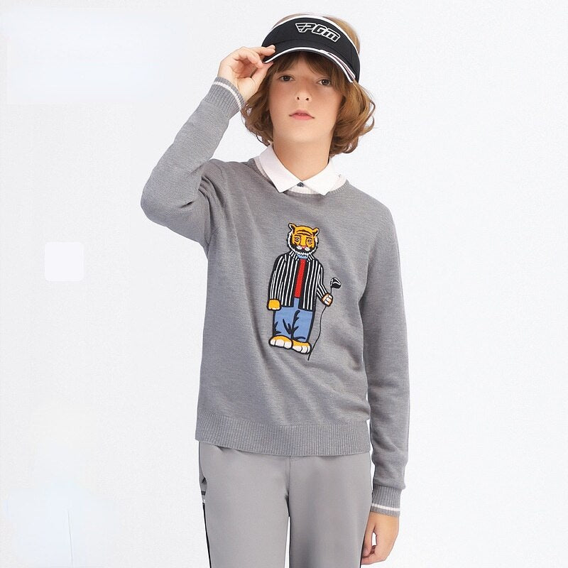 PGM Autumn Winter Golf Kids Sweater Boys Long Sleeve Jackets T-shirt Round Neck Warm Mercerized Wool Golf Clothing YF437 - KiwisLove