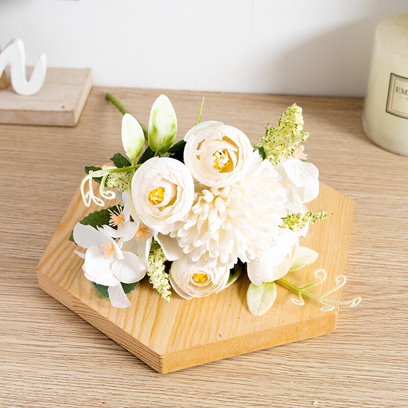 White Tea Rose Artificial Silk Flowers Autumn High Quality DIY Wedding Home Living Room Decoration Fake Flower Hydrangea Bouquet - KiwisLove