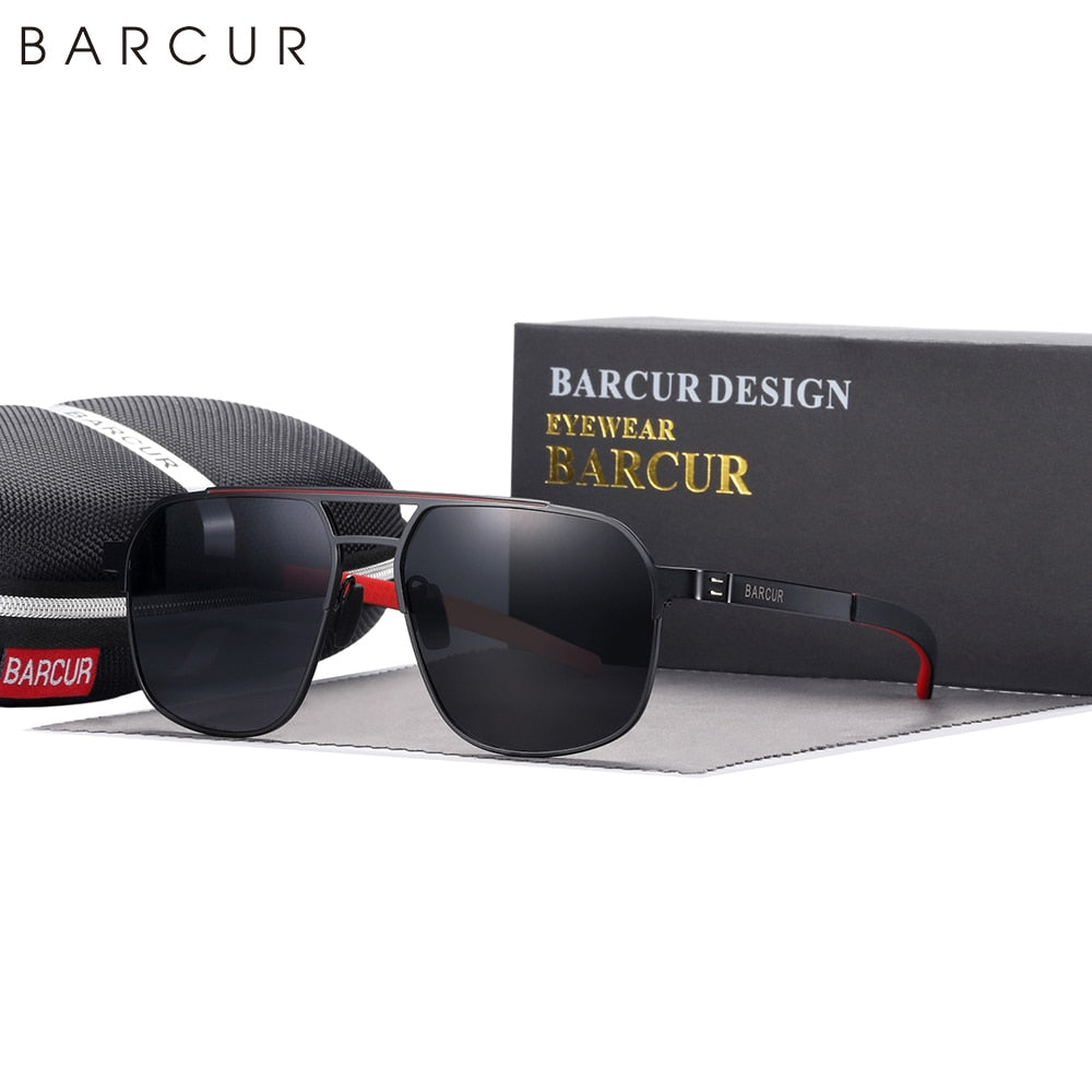 BARCUR Original Brand Designer Sunglasses for Men Polarized Fashion Square Sun Glasses Shades UV400 Eyewear Oculos Gafas De Sol - KiwisLove