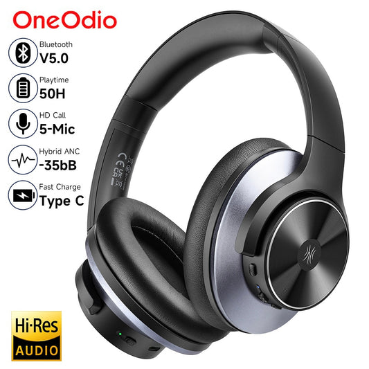 Oneodio A10 Hybrid Active Noise Cancelling Headphones Bluetooth With Hi-Res Audio Over Ear Wireless Headset ANC With Microphone - KiwisLove