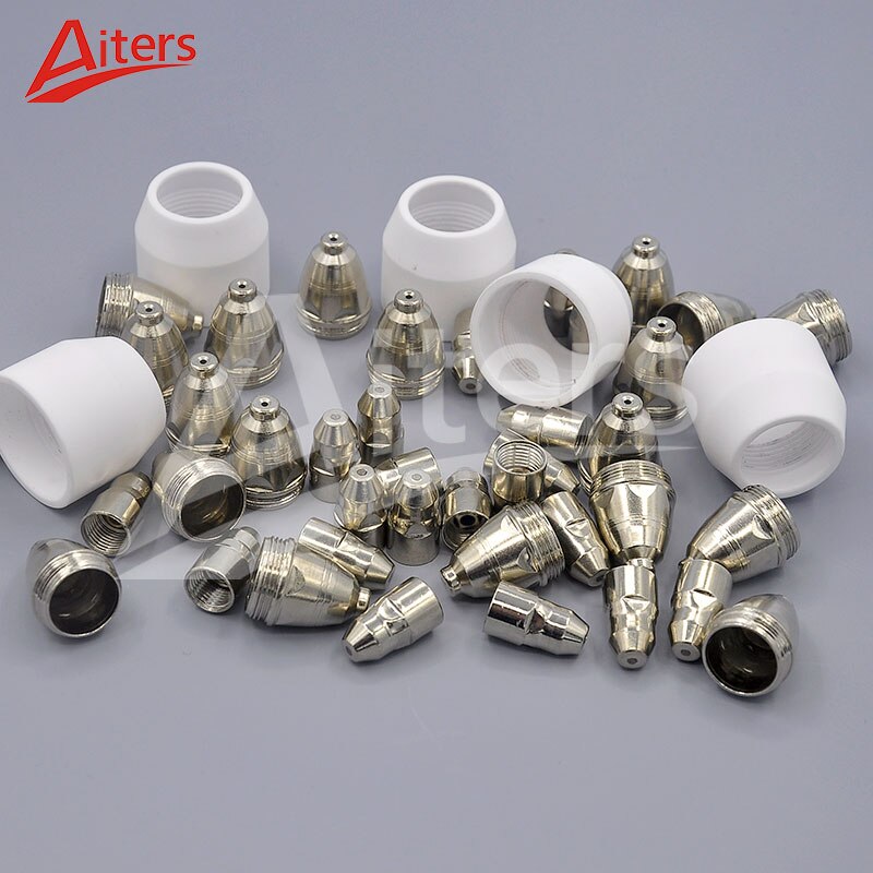 45PCS Air Plasma P80 Consumables Accessories Electrodes Nozzle and Ceramic Shield Cup 60A 80A 100A - KiwisLove