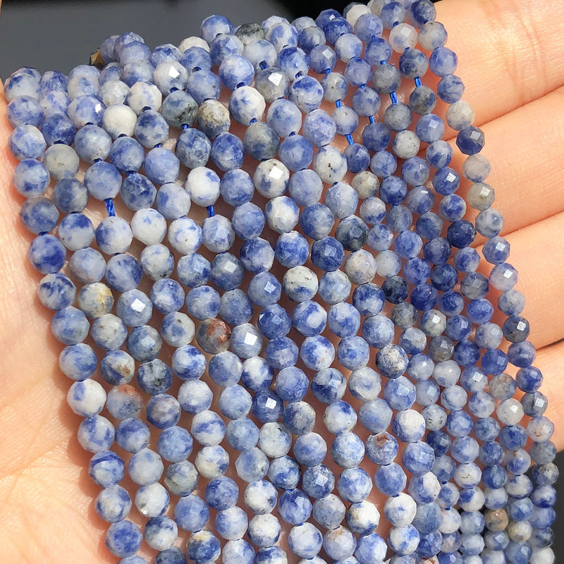 Natural Stone Faceted Sapphire Small Waist Beads 2 3 4 mm Blue Aquamarines Lapis Lazuli Loose Spacer Bead for Jewelry DIY Making - KiwisLove