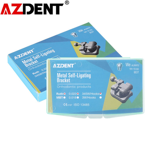 1Box AZDENT Dental Orthodontic Metal MIM Monoblock Braces Mini Roth/MBT .022 3-4-5 Hooks Passive Self-Ligating Brackets - KiwisLove