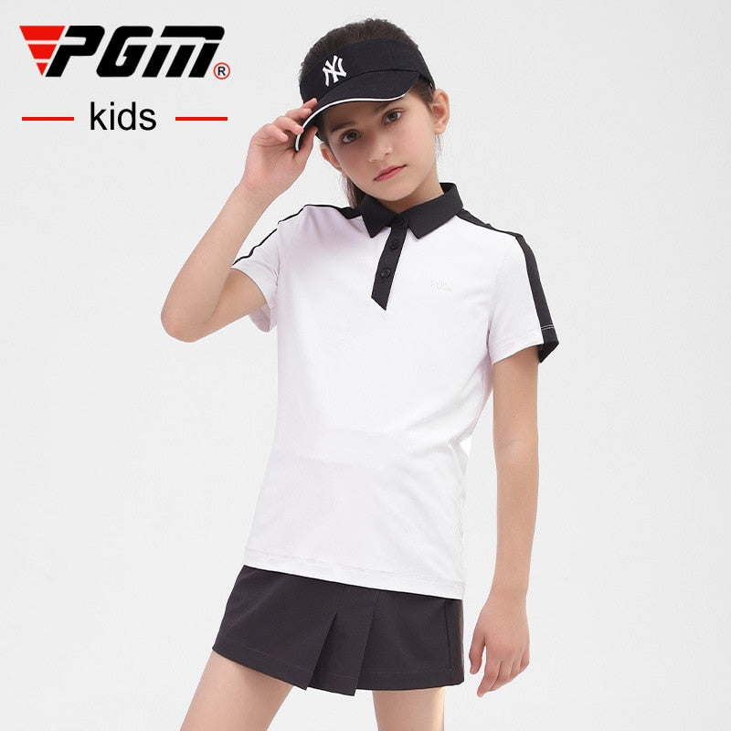 PGM Golf Kid Clothing Summer Girls Golf T-Shirt Short Sleeve Golf Shirts Comfortable And Breathable Tops Golf Apparel S-XL YF412