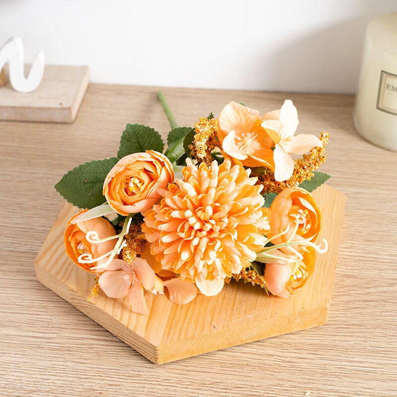 White Tea Rose Artificial Silk Flowers Autumn High Quality DIY Wedding Home Living Room Decoration Fake Flower Hydrangea Bouquet - KiwisLove