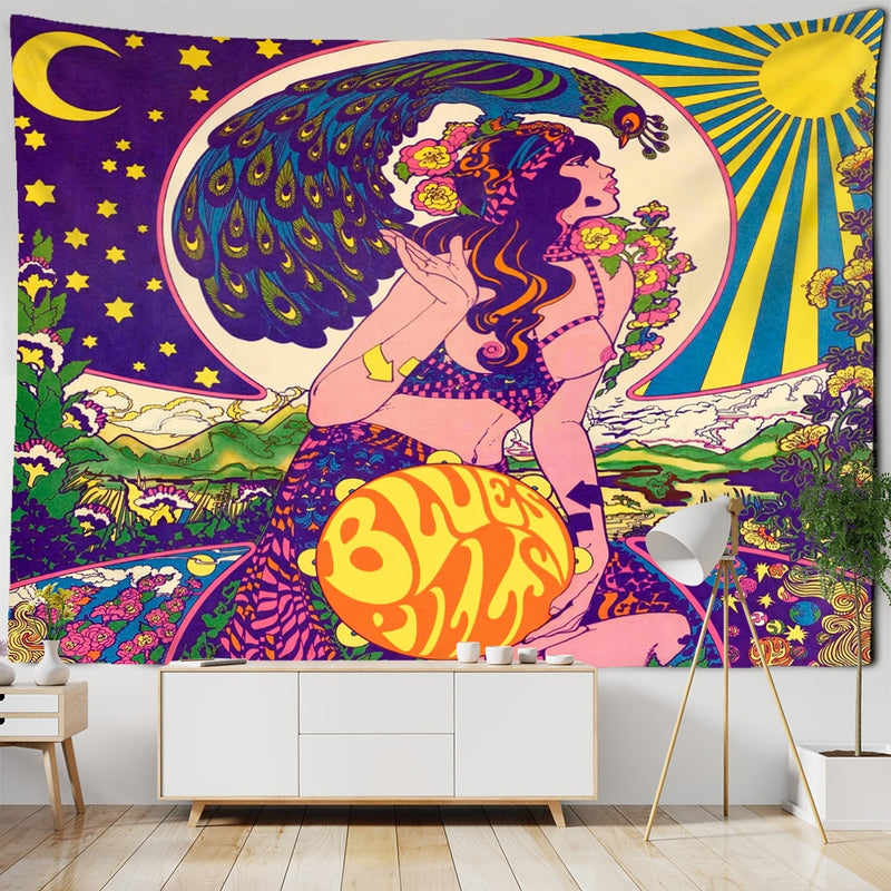 Kawaii Women Wall Hanging Tapestry Anime Cute Girl Illustration Aesthetic Art Tapiz Hippie Room Dorm Decor - KiwisLove