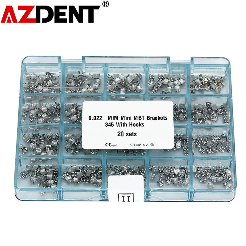 20 Sets=400pcs AZDENT Dental Orthodontic Metal Bracket Braces Mesh Base Mini Roth/MBT 022 345 Hooks - KiwisLove