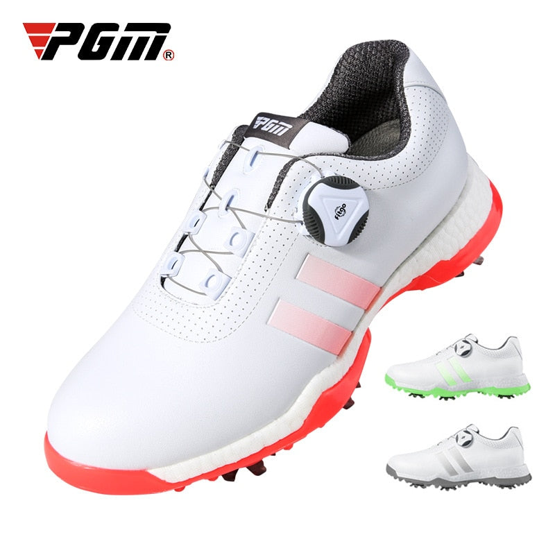 PGM Women Golf Shoes with Removable Spikes Waterproof Anti-slip Knob Strap Sports Sneakers White Casual Microfiber Leather XZ171 - KiwisLove