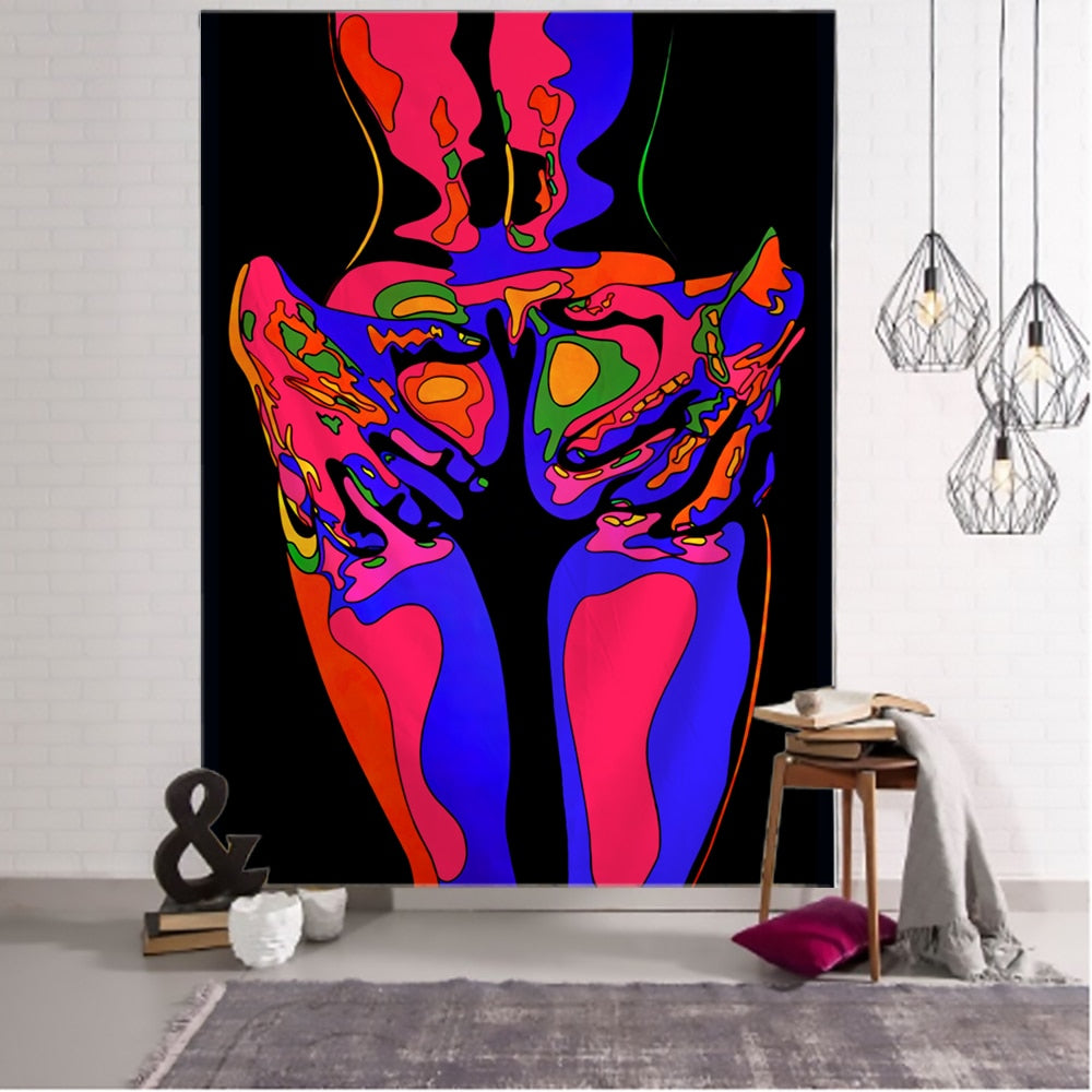 Psychedelic Tapestry Wall Hanging 80's Aesthetic Boho INS Print Hippie Living Room Bedroom Home Decor - KiwisLove