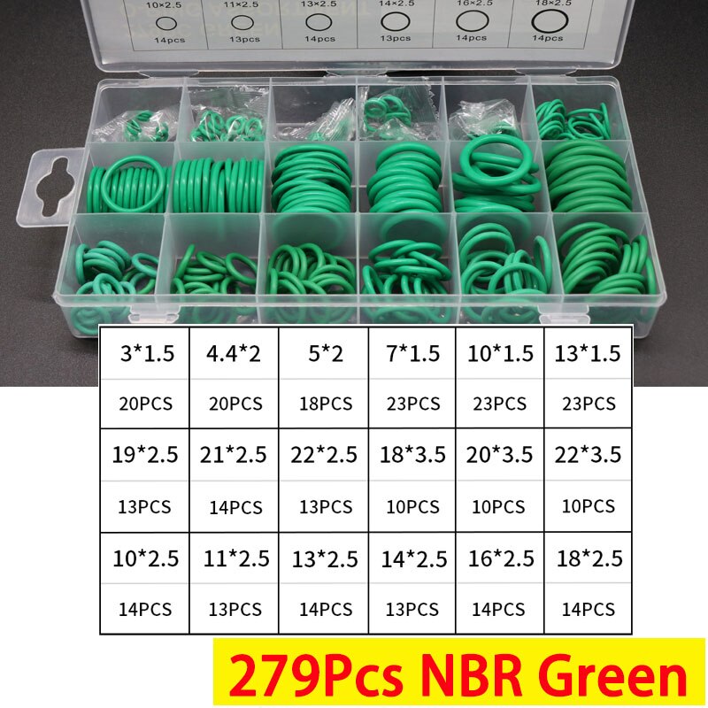 Boxed VMQ NBR FKM O Ring Set Rubber Washer Seals Assortment Red/Black/Green O-Ring Seals Set High Quality For Car Gasket - KiwisLove