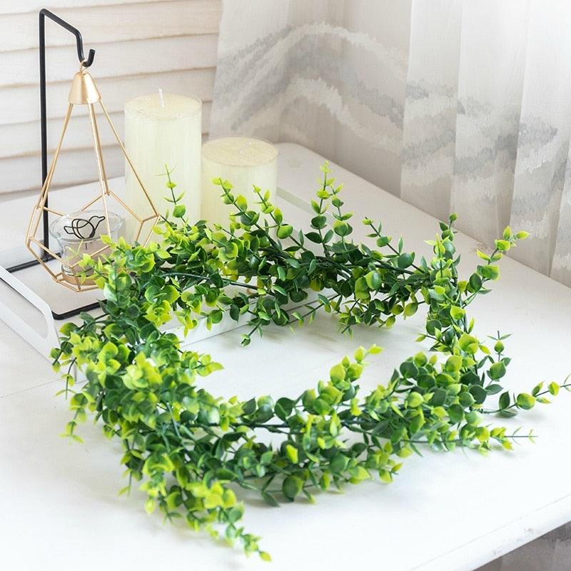 180cm Artificial Eucalyptus Flower Garland Fake Plants Wall Hanging Wedding Home Decor Arch Vines Living Room Table Arrangement - KiwisLove