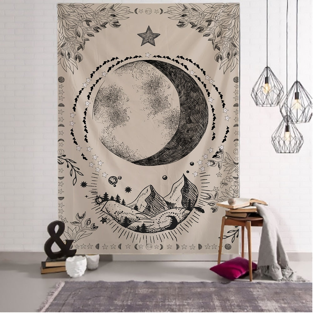 Moon Tarot Tapestry Wall Hanging Psychedelic Witchcraft Hippie Tapiz Mandala Art Background Cloth Home Decor - KiwisLove