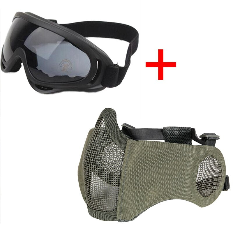 Paintball Fast Helmet Hunting Tactical Half Face Mask for Shooting Airsoft Mesh Breathable Eye Protective Mask - KiwisLove