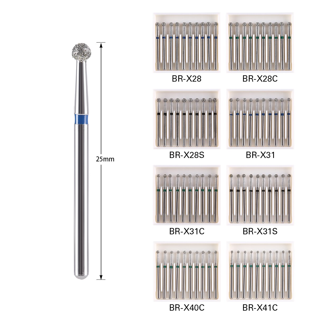 10pcs/Pack AZDENT Dental Diamond Burs Drill Ball Round Type Burs 25mm FG 1.6mm for High Speed Handpiece 450000r/Min - KiwisLove